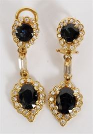 #2259 - SAPPHIRE AND DIAMOND 14 KT GOLD EARRINGS PAIR