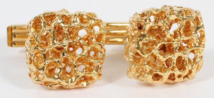 #2262 - 14KT YELLOW GOLD SQUARE CUFFLINKS, PAIR, H 3/4", W 3/4"