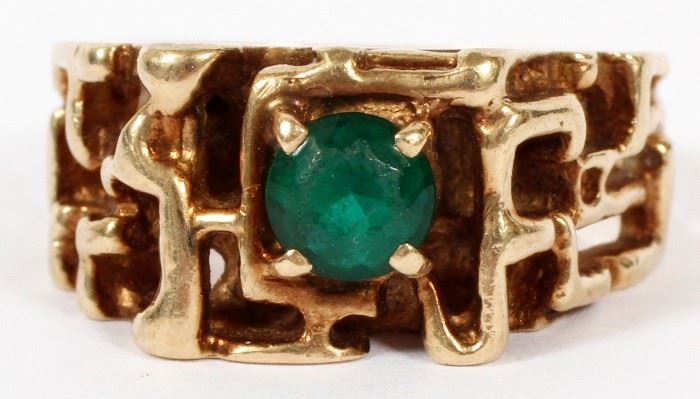#2377 - 10KT GOLD COURTSHIP RING WITH GREEN STONE