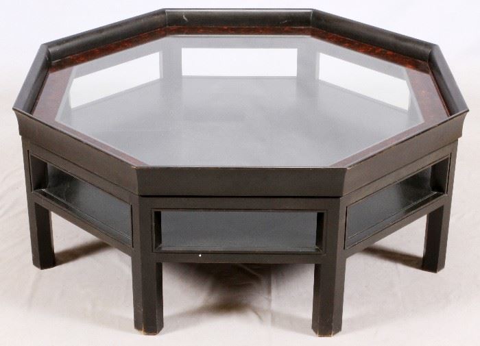 #25 - BAKER FURNITURE, OCTAGONAL COFFEE TABLE, H 18", W 44"