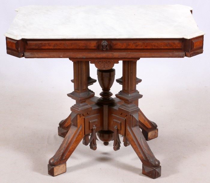 #211 - EASTLAKE MARBLE TOP PARLOR TABLE, C1900, H 29", W 37", D 26"