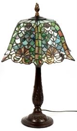 #249 - DALE TIFFANY, LEADED GLASS LAMP, H 24", DIA 13" DIA.