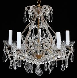 #1025 - FRENCH STYLE BEADED CRYSTAL CHANDELIER, H 16'', D 19''