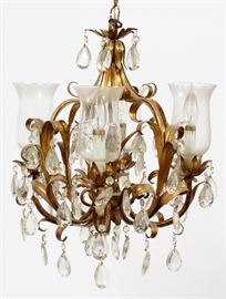 #1030 - FRENCH STYLE ETCHED GLASS & GILT METAL CHANDELIER, H 25", DIA 16"