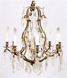 #1032 - EIGHT- LIGHT CRYSTAL AND BRASS CHANDELIER, H 32", DIA 32"