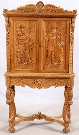 #1051 - RENAISSANCE REVIVAL STYLE CARVED WALNUT CABINET, H 67", W 36"