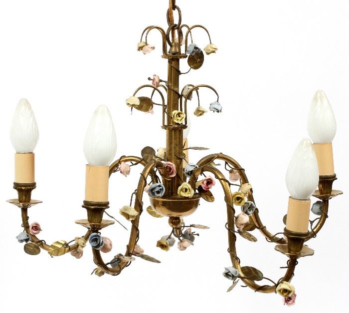 #1271 - FRENCH STYLE 5 ARM CHANDELIER, C 1920, H 15", DIA 20"