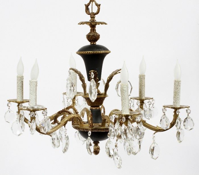 #1272 - SIX-LIGHT BRASS AND CRYSTAL CHANDELIER, H 21", DIA 25"