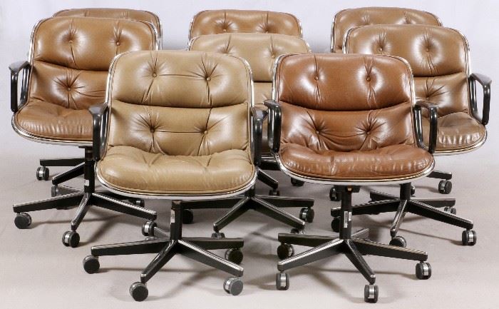 #2091 - CHARLES POLLOCK FOR KNOLL EXECUTIVE DESK CHAIRS, C. 1963, SET OF 8, H 31-36'', W 26''