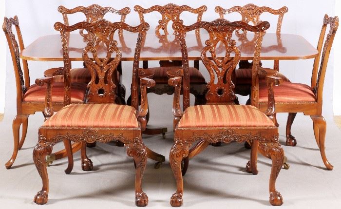 #2090 - GEORGIAN STYLE MAHOGANY DINING TABLE AND 8 CHAIRS, C. 1990, TEN PIECES