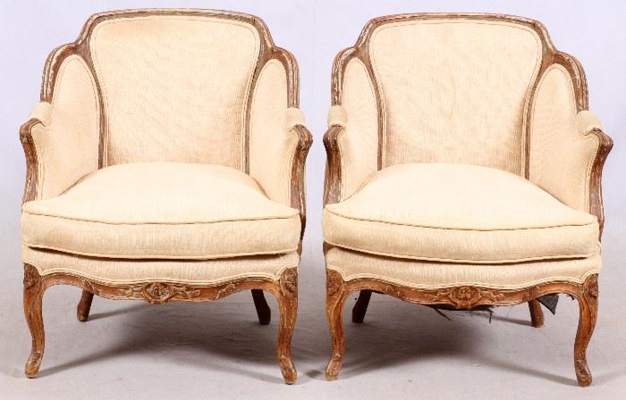 #2367 - LOUIS XV STYLE CARVED FRAME ARM CHAIRS, PAIR