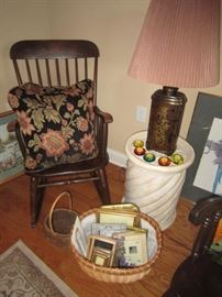 Another rocker, pillar end table, lamp