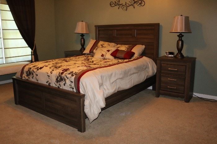 Signature Design Queen Bedroom Suit Bed, High Chest, Dresser with Mirror, and 2 nightstands