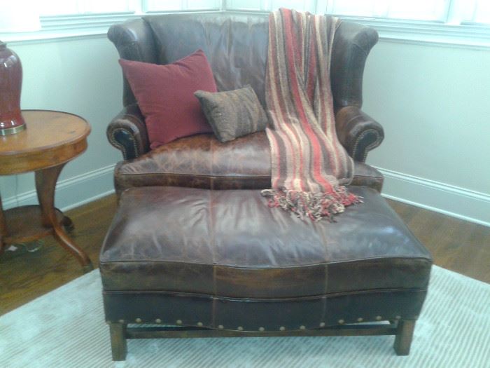 Albert Leather Settee and Ottoman.-Lillian August