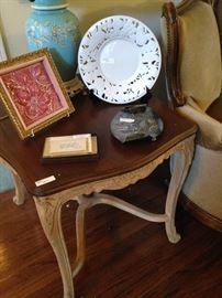 One of two end tables has a matching coffee table.