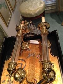 Long brass & glass wall sconces