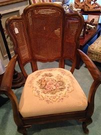 Cane chair with needlepoint seat