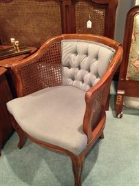 Cane and upholstered chair