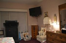 Bedroom Items, Tread Mill, Art, Ottoman, Jewelry Armoire, Floor Lamp, Dresser, Needlepoint