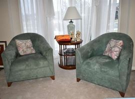 Barrel Back Microfiber Chairs, Wood Oval Table, Oriental Lamp, Asian Tea Set, First Blessing Nativity by Lenox