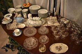 Noritake China, Vintage Luncheon Plates, Tea Pot, Sherbets, Stemware