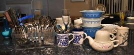Pyrex Tea Cup w Tea Pot Silverware 