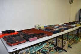 Trains red on tables