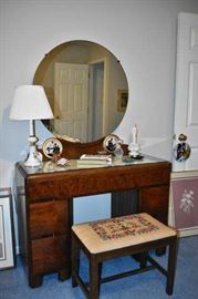 Waterfall Bedroom Dressing Table, Needle Point Bench, Silhouettes, Lamp, Fans