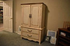 Drexel Armoire, TV Stand, Antennas, Framed Art, Wood Jewelry Box