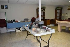 Trains, Train Buildings, Bookcases, Chairs, Pool Table