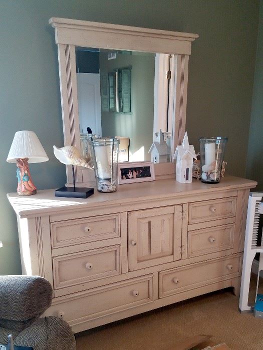 Matching whitewash dresser with mirror