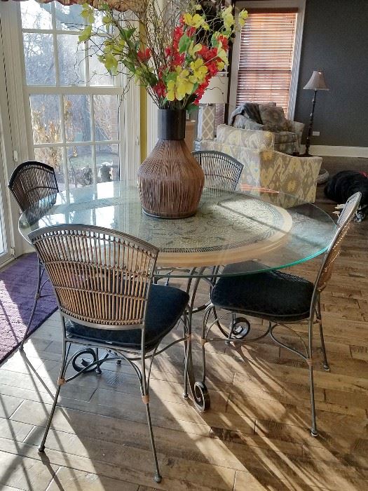 Glass round kitchen table with chairs