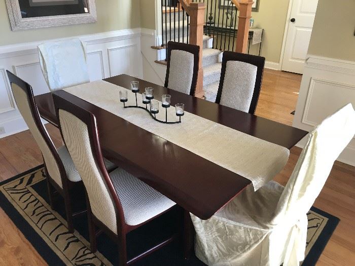 Dining room table and chairs. Rug also for sale.