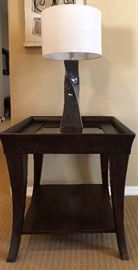 Glass Inset End Tables (2), Twisted Base Pottery Table Lamps (2) 