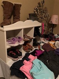 Wall Shelf, Girls Clothing and Shoes: Tops Sm-Med, Pants sz 7, Shoes Sz 2