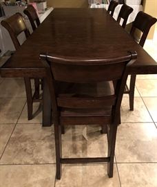 X-Long Pub Table w 6 Chairs (Leaves on ends can be removed to shorten table) 