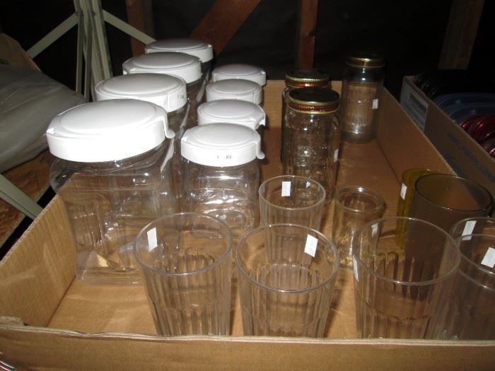 Garage:  Glasses, Storage Plastic Jars