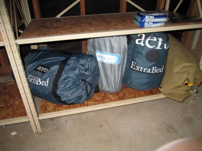 Garage:  Aero Beds Air Mattress, North Face Sleeping Bag