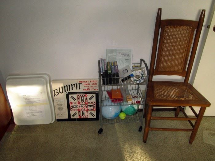 Back Bedroom Center:  Cane Chair, Game, and Stuff 