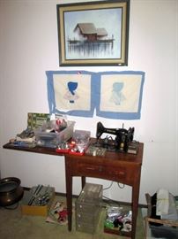 Dining Room Right:  Water Color Painting, Singer Sewing Machine, Sewing Stuff
