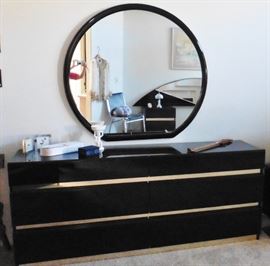 Italian black lacquer dresser with mirror