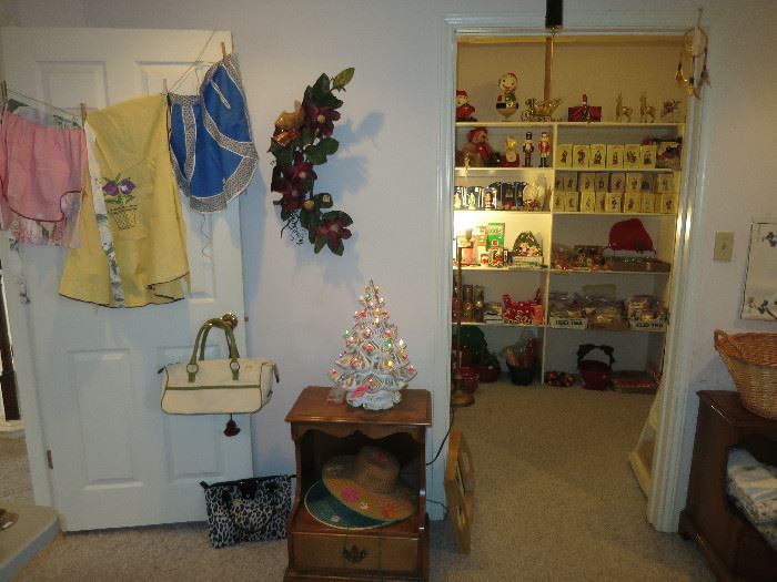Cute, Cute Vintage Aprons, In Great Shape! Vintage Ceramic Christmas Tree, Tell City Night Stand and The Christmas Closet!