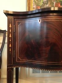 Detail of Stickley Hepplewhite Credenza Inlay of Bell Flowers in Maple, Classic 18 c. Design