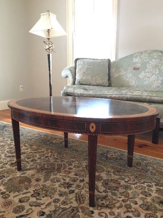 Stickley Mahogany Oval Coffee Table with Medallion Inlay
