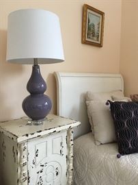 Hand Blown Glass Lamp , Distressed Cabinet Bed Side Table