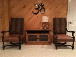 Alexander and Mary by John Richard High Back Barley Twist Armchairs, Entertainment Console, Metal Om 