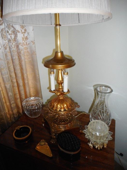 Vintage Gold Candelabra Lamp.Crystal
