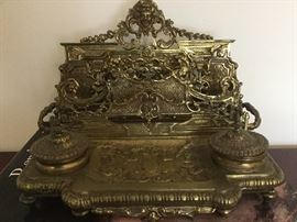 Heavy antique brass inkwell