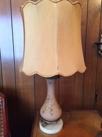 Antique pink glass lamp