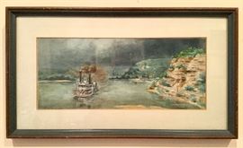 Watercolor of River Boat on Mississippi.